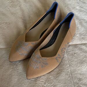 Rothy's Tan and Silver The Point II Flats